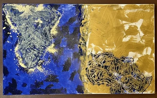 Blue and gold abstract panel with texture