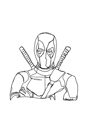 Continuous line drawing of Deadpool