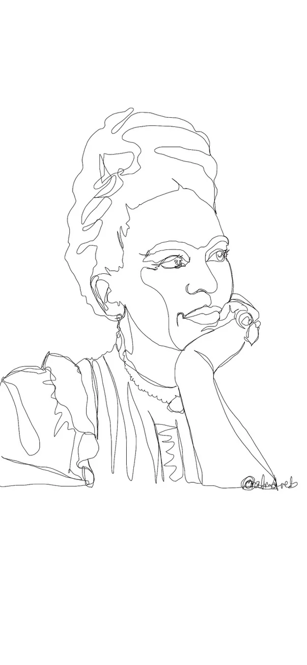 Continuous line drawing of a woman wearing a head wrap