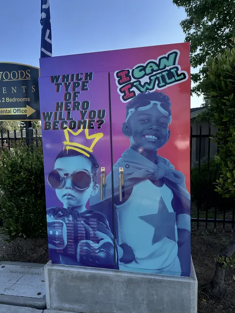 Moreno Valley utility box with a kid hero in sunglasses asking what type of hero you will become