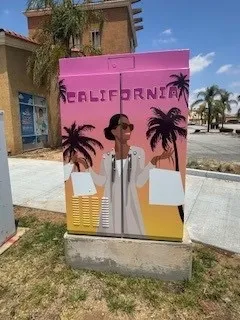 Moreno Valley utility box with California lettering and palm trees